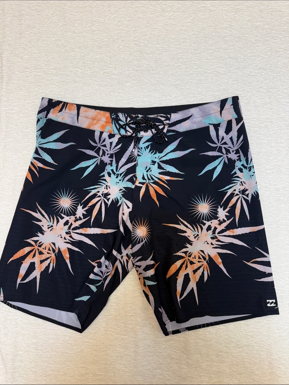 Billabong Black Swim Shorts with Aqua and Orange Tropical Print